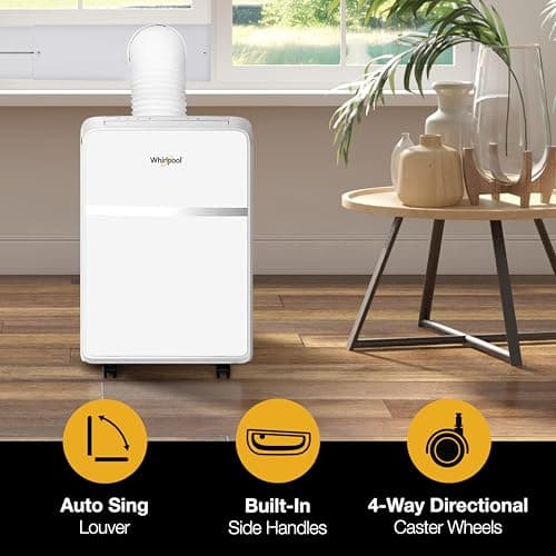 Whirlpool 8,000 BTU Portable Air Conditioner with Dehumidifier for Apartment, Bedroom, Small Rooms up to 200 Sq. Ft., 115V, with 3 Speeds, 24H Timer, and Remote Control, White 6