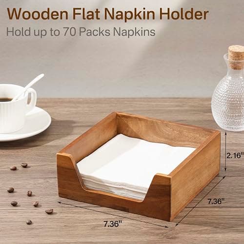 Napkin Holder for Table, Wooden Napkin Dispenser with Side Large Opening for Paper Napkins, Farmhouse Style Square Napkin Holder, Home Kitchen Dining Tabletop Decor 2