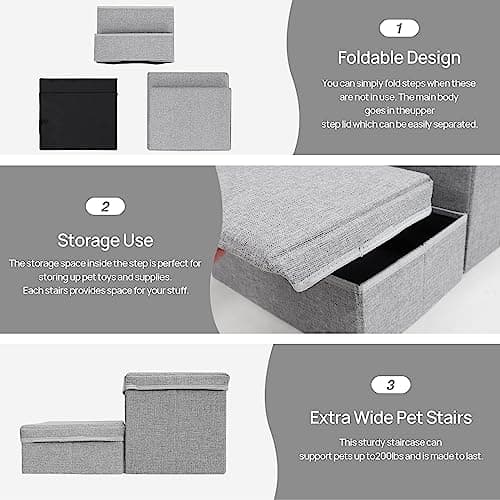 Foldable Dog Stairs/Steps 2-Tier Pet Steps Storage and Adjustable Steps for Small Medium Dogs Pet Steps Storage Stepper for High Beds Sofa Pet Dog Cat (2 Step-Light Grey) 6