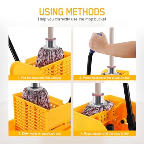 Ridgeyard 5.28 Gallon Side Press Yellow Mop Bucket with Wringer, Mop Bucket with Wringer Set for Home Use, Dirty Water Separator, 11x16.92x27.55 Inch 7
