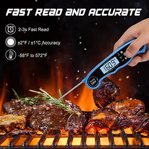 Digital Meat Thermometer for Cooking - Comluck CA002 Instant Read Meat Thermometer for Grilling and Smoking 2-in-1 Dual Probe Oven Safe Food Thermometer with Alarm for Grill BBQ Steak Turkey 2