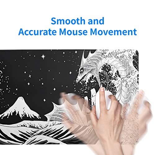Black and White Japanese Wave Dragon Gaming Mouse Pad - Abstract Mat with Non-Slip Rubber Base, 31.5x11.8 Inch, Stitched Edges - Desk Pad for Office and Home 7