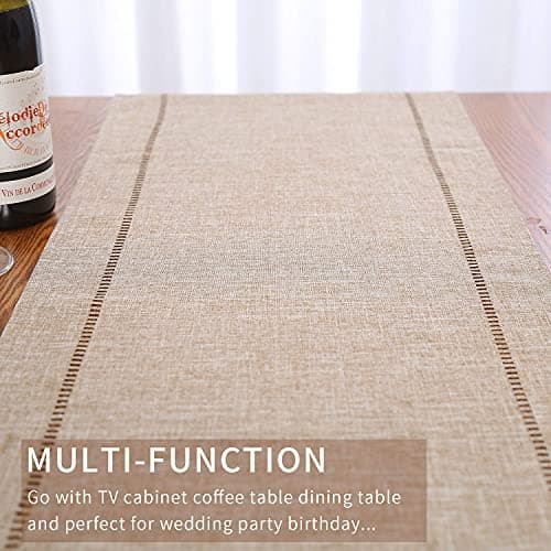 Tosewever Decorative Linen Table Runner Farmhouse Style Tabletop Collection 14 x 72 Inches Table Runners for Everyday Dining Wedding Party Holiday Home Decor (14" x 72", Light Coffee/Straight) 5