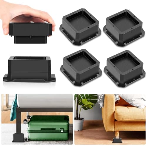 Yookwutar 4 Pack Furniture Risers 1 Inch, Adjustable Bed Risers Heavy Duty for Table Desk Couch Chair Sofa Cabinet Bed Legs Dorm, Square Stackable Bed Raisers Blocks Lift Height 1" or 2", Black