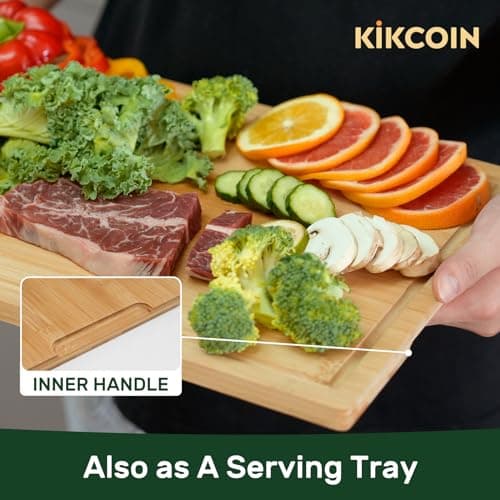 Bamboo Cutting Boards for Kitchen, Extra Large Wood Cutting Board with Deep Juice Groove and Handle Heavy Duty Chopping board, Kikcoin, 17.6" x 12" 4