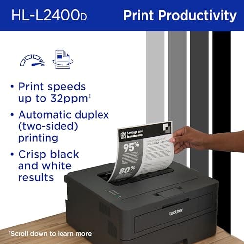 Brother HL-L2400D Compact Monochrome Laser Printer, USB Required (Cable not Included), Black & White Output | Includes Refresh Subscription Trial(1), (Renewed Premium) 5