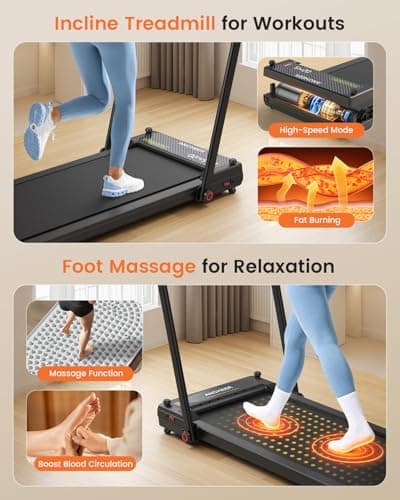 ANCHEER Folding Treadmill with Incline, 2.5HP Under Desk Treadmill for Home, 300lbs Low Noise Walking Pad with Remote Control and Handle Bar, Forest Green 3