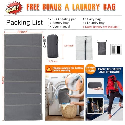 USB Heated Blanket Battery Operated - Upgrade Portable Electric Blanket Rechargeable Cordless Heating Throw (Battery Not Included) (Grey) 6