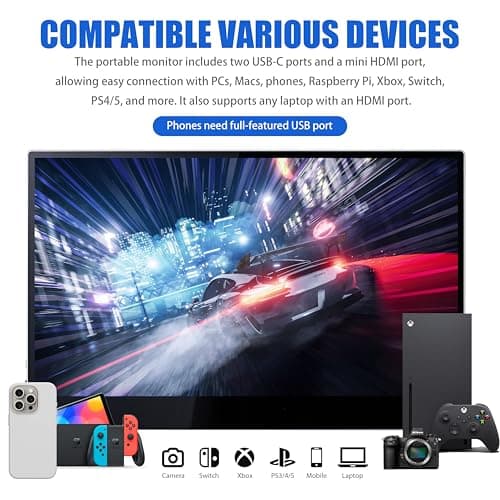 15.6" Portable Monitor 4K for Laptop, 3840x2160P HDR Display, sRGB 100%, 400 Nits, External 2nd Screen for Travel, MacBook, PS5/4, Gaming, USB-C & Mini HDMI, Built-in Speakers, VESA Mount Support 6