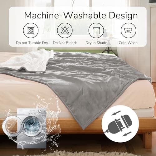 RALYSUN Electric Heated Blanket Queen Size 84"x90" - Dual-Sided with Microplush & Sherpa Fabric, 4 Heat Settings & 10 Hours Auto Off, Machine Washable - Light Gray 5