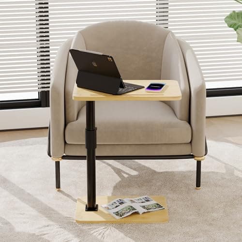 Novamer Sofa Armrest Tray Table - 360° Bamboo Swivel TV Trays - Height Adjustable Side Table for Bed or Chair with Phone and Tablet Slots - End Tables for Small Spaces 6