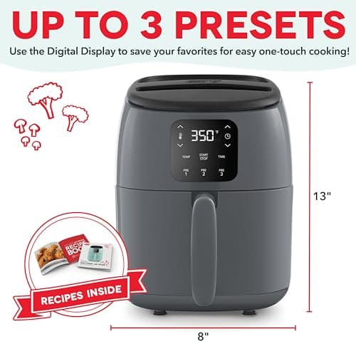 Dash Digital Tasti-Crisp™ Air Fryer - Compact Electric Digital Fryer With Auto Shut-Off Feature - Ideal for Small Spaces - AirCrisp® Technology - 2.6 Quarts - Cool Grey 5