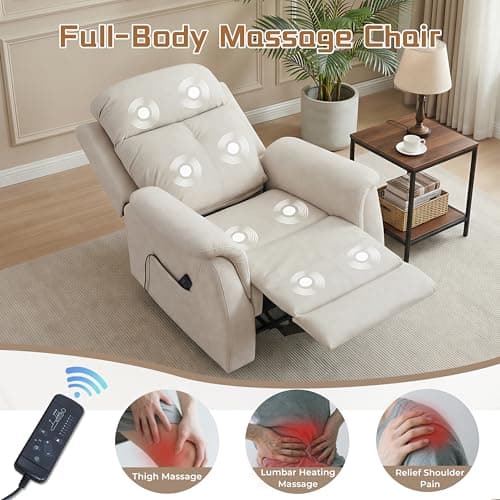 VUOVUS Massage Recliner Chair for Elderly, Padded Fabric Manual Recliner with 8 Vibration Nodes, Soft Overstuffed Single Sofa Chair for Bedroom and Living Room, Support up to 350 lbs (Cream) 5