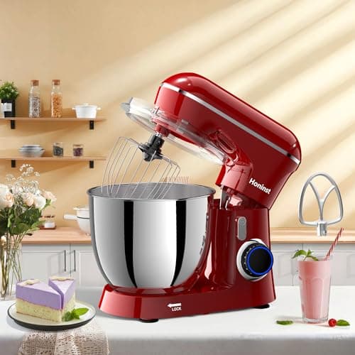 Honinst Stand Mixer, 6.5QT 10-Speed Tilt-Head Electric Stand Mixer, 3-In-1 Kitchen Mixer with Bowl, Dough Hook, Whisk and Beater, Food Mixer for Baking, Cake and Most Home Cooks, Red 6