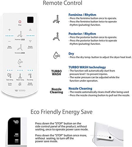 VOVO VB-6100SR Round Bidet Toilet Seat, Warm Water, LED Light, Heated Seat, White, Dryer, Stainless Steel Nozzle, Made in Korea 6