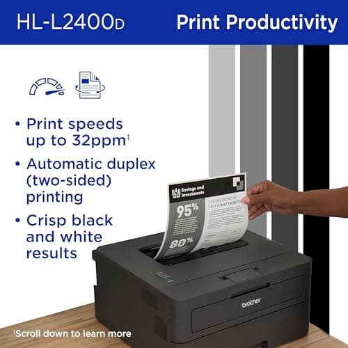 Brother Monochrome Laser Printer with 32 PPM Speed and Automatic 2-Sided Printing for Home Office, Fast Black and White Output, Compact Design with 250-Sheet Capacity (HL-L2400D) 6