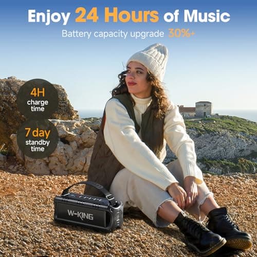 W-KING Portable Bluetooth Speakers Wireless, (60W Peak) 30W RMS IPX6 Waterproof Outdoor Loud Speaker Boombox, 24H, EQ, AUX, TF Card, USB Playback, Powerful Bass Speaker for Home, Party, Camping, Pool 6