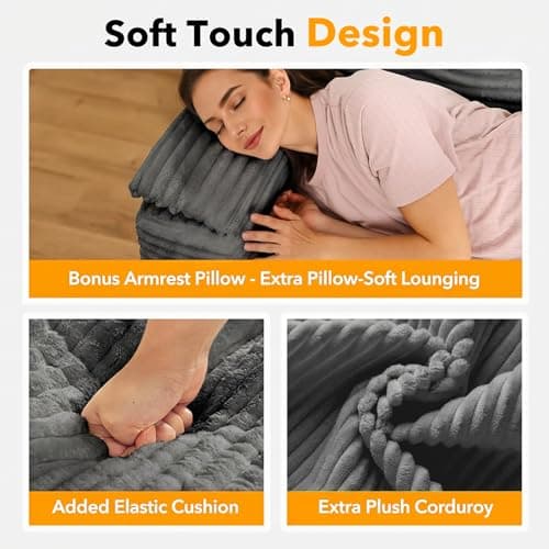 Fabulcozy Loveseat Sofa, Boneless Cloud Couch for Living Room 2 Seater Modern Lounge Sleeper Couch with Removable Cover Corduroy Sofa with Armrest, Seat Cushion & Pillows for Small Spaces, Dark Grey 5