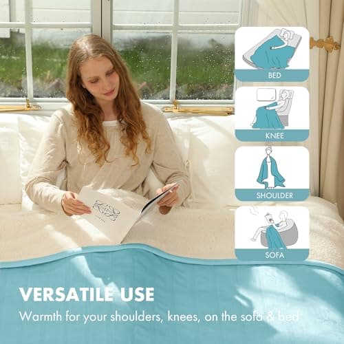 VELLUBAM Electric Blanket Heated Throw 50" x 60" - Soft Flannel Sherpa Heating Blanket with 5 Heating Levels & 4 Hours Auto Off, Heated Lap Blanket as a Gift for Grandma, Machine Washable (Blue) 6