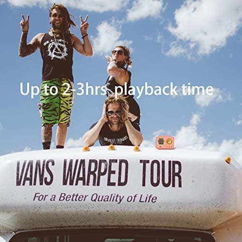 Dosmix Portable Bluetooth Stereo Speaker, Enhanced Bass Retro Wireless Vintage Speaker with TF Card Slot, Built-in Mic for Travel, Home, Beach, Kitchen for Android/iOS Devices (Pink) 6