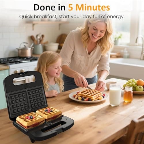 Sunvivi Waffle Iron, Panini Press Grill and Sandwich Maker Set, 3 in 1 Electric Sandwich Press with Removable Non-Stick Plates, Indicator Lights & Cool Touch Handle 750W 6