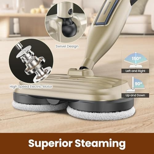 DEVOAC VM6 Scrubbing Steam Mop with Rotating Mop Pads, 10 in 1 Steam Mop, Lightweight Spin Mop & 3 Steam Modes for Hard Floor Laminate Marble Floors (Khaki) 8
