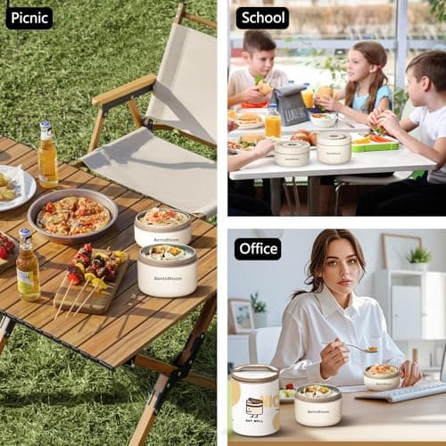 BentoBloom Bento Box Adult — Round Stackable Lunch Box for Women (450ml & 600ml) with Insulated Carry Bag | 304 Stainless Steel Removable Inserts | Microwave & Dishwasher Safe, White 6
