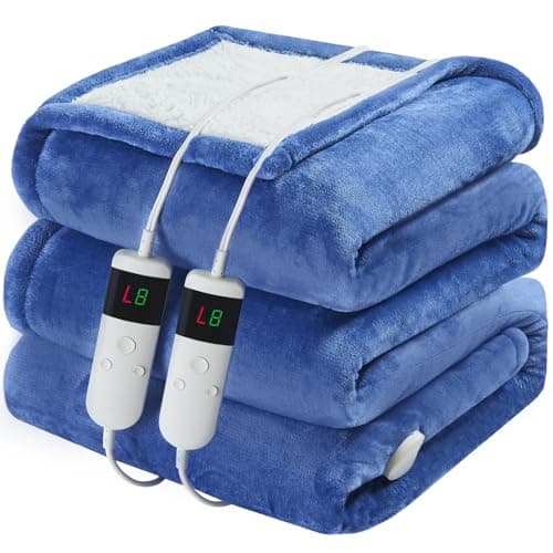 DANENOSA Electric Heated Blanket Queen Size 84''x90'' Soft Flannel & Sherpa Electric Blanket with 10 Heating Levels, Automatically Shut Down After 8h with Overheat Protection Machine Washable