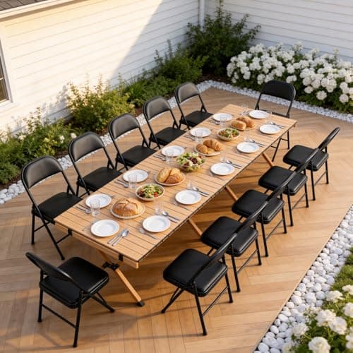 MAKE CHANGES Folding Chair 4 Pack, Comfy PU Leather Padded Folding Chairs for Outside and Indoor, Heavy Duty Portable Foldable Metal Commercial Seat for Home Office, Dorm, Party, Backyard, Lawn, Patio 8