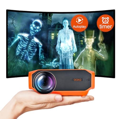 AAXA HP4 Halloween Projector (2024 Upgrade) for Haunted Windows, AutoPlay(tm), Timer Onboard, Holographic Projections, 1080p Native, LED Portable Projector with 8 Pre-Loaded Hologram Movies, Bluetooth
