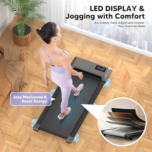 DeerRun Walking Pad 2 in 1 Under Desk Treadmill, 2.5HP Low Noise Walking Pad Running Jogging Machine with Remote Control for Home Office, Lightweight Portable Desk Treadmill Installation Free 7