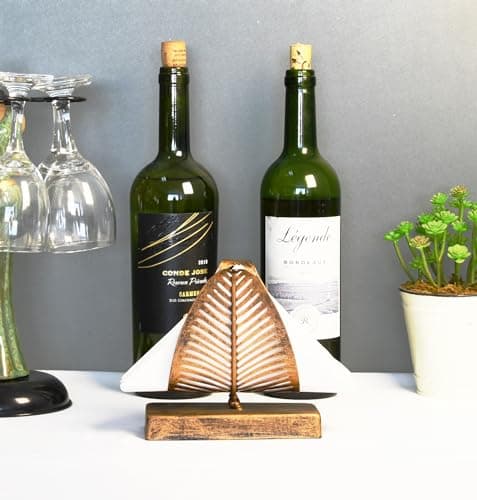 OwlGift Freestanding Modern Napkin Holder with Leaf Design, Tabletop Tissue Dispenser, Countertop Napkin Storage Organizer – Bronze 6