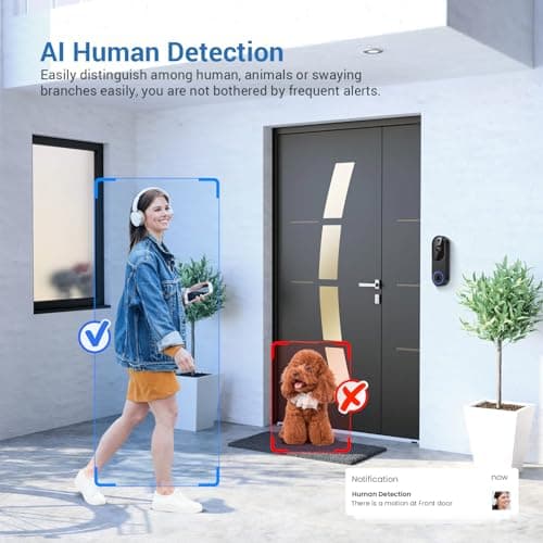 SearByte 1080P Wireless Video Doorbell Camera, 2.4G WiFi Only, AI Human Detection, Indoor/Outdoor Surveillance Cam, 2-Way Talk, Night Vision, Cloud Storage (Sold Separately) 6