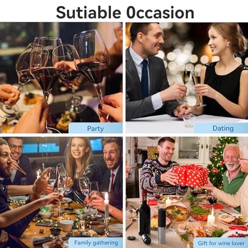 Electric Wine Opener, Automatic Wine Bottle Corkscrew with Air Pump, Foil Cutter, Pourer, Vacuum Stoppers (4PCS)， Professional Easy Rechargeable Vino Opener Set Suitable for Home, Travel 7