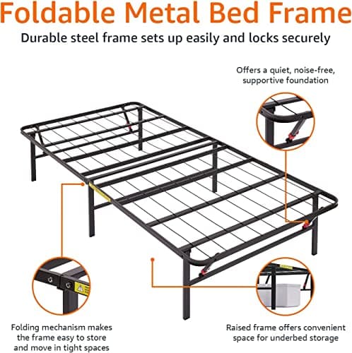 Amazon Basics Foldable Metal Platform Bed Frame with Storage, Sturdy Steel Support, No Box Spring Needed, 14-inch High, Tool-Free Setup, Twin Size, Black 5