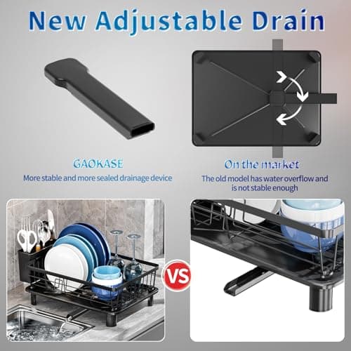 Dish Drying Rack, Stainless Steel-Dish Rack, Dish Racks for Kitchen Counter, Kitchen Dish Drainers with Removable Utensil Holder,New drain outlet,Plate Rack and Drainboard,(Black-11" W x 15" L) 7
