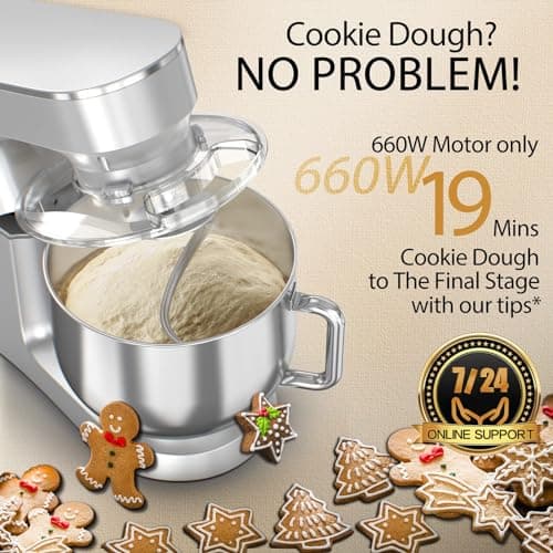 COOKLEE Stand Mixer, 9.5 Qt. 660W 10-Speed Electric Kitchen Mixer with Dishwasher-Safe Dough Hooks, Flat Beaters, Wire Whip & Pouring Shield Attachments for Most Home Cooks, SM-1551, Silver 6