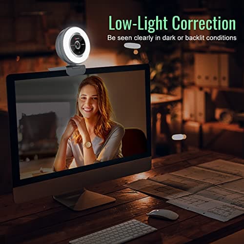 Angetube Streaming Webcam with Microphone: 1080P 60FPS USB Web Cam with Ring Light and Remote Control - HD Web Camera with 5X Digital Zoom Built in Privacy Cover,for PC|Computer|Laptop|Mac|Desktop 7