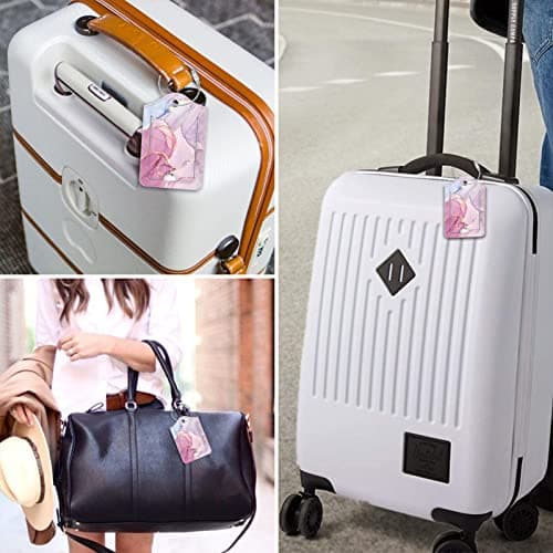 Fintie Luggage Tags, Privacy Cover ID Label with Stainless Steel Loop and Address Card for Travel Bag Suitcase - Glittering Marble (2 Piece) 6
