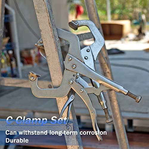 4 Pcs Locking C Clamp Set, Locking Pliers with Fixed and Swivel Pads, 6 Inch, 9 Inch, 11 Inch, Metal Tools Welding Clamps for Home Farm 5