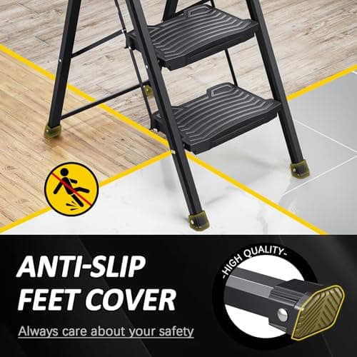KINGRACK Step Ladder 4 Step Folding, 900lbs 4 Step Ladder with Anti-Slip Wide Pedal and Handrails, Lightwight Household Ladder, Pass 900LBS Testing, for Your Kitchen, Pantry, Closets, Office Use 5