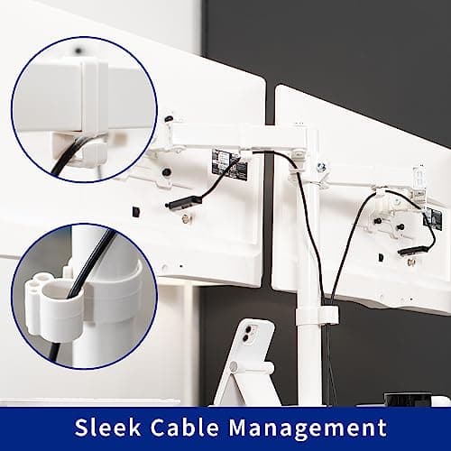 VIVO Freestanding Dual Monitor Stand with Sleek Glass Base and Adjustable Arms, Mounts 2 Screens up to 32 inch and 22 lbs Each, White, STAND-V002FGW 8