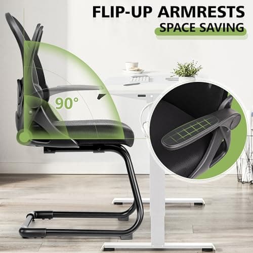Primy Waiting Room Chairs with Flip Up Arms and Adjustable Lumbar Support, Office Guest Chairs & Reception Chairs for Conference Room, Breathable Mesh Black Desk Chair No Wheels for Guest and Elderly 6