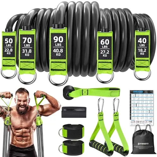 Resistance Bands, 310LBS Heavy Duty Exercise Bands for Working Out, Green Workout Bands with Handles, Stretch Band for Men, Fitness Bands for Home Workouts, Muscle Training, Strength, Slim, Yoga