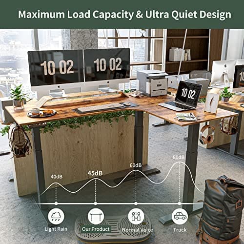FEZIBO 75 Inches, Supports Over 300lbs, Large L Shaped Standing Desk, Electric Height Adjustable L Shaped Desk, Suitable for Home Office, Rustic Brown Top/Black Frame 7
