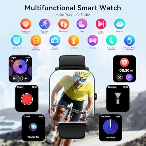 Smart Watch, 1.85" Smartwatch for Men Women (Answer/Make Call), Heart Rate, Sleep Monitor, Pedometer, 120+ Sport Modes Activity Tracker, IP68 Waterproof Fitness Watch for Android iOS (Black) 6