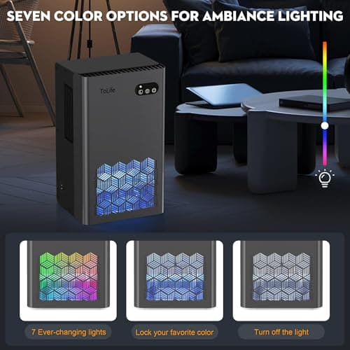 ToLife Dehumidifier for Home 95 OZ Water Tank, 1000 sq.ft Dehumidifiers for Basement Bedroom Bathroom with Auto Shut Off 7 Colors LED Light, Grey 5