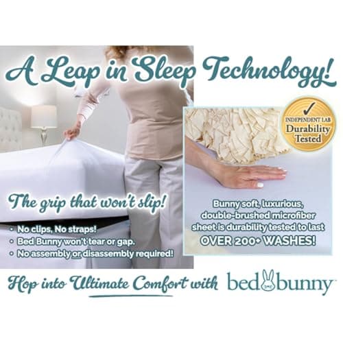 Bed Bunny King Locking Fitted Bed Sheet Set (4 Pcs), Stays On & Won’t Slip Off, Built-in StayFit Compression System Hugs Mattresses, AS SEEN ON TV, Wrinkle & Stain Resistant CopperSoft™ Fabric (Cream) 12