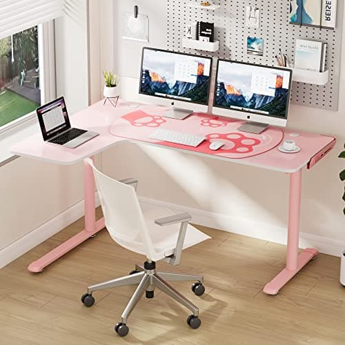 EUREKA ERGONOMIC Pink L Shaped Gaming Desk, 60 Inch Large Home Office Corner PC Computer Table Study Writing Modern Workstation Girls Female Gifts L60 w Mouse Pad Cable Management, Space Saving, Left 8