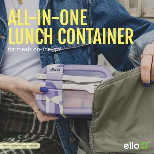 Ello 2-Pack Lunch Stack Plastic Food Storage Container Bento Box with Airtight, Leak-Proof Locking Plastic Lids and Silicone Base, BPA-Free, Freezer, Microwave, and Dishwasher Safe, Raspberry 5